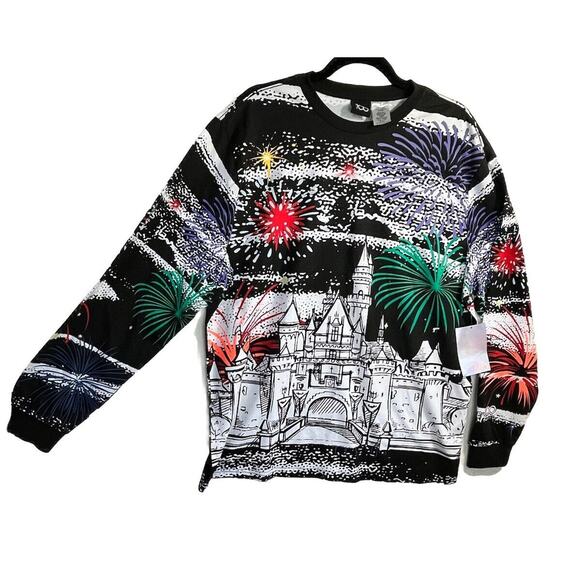 Disney Parks 2023 100 Years Finale Mickey Castle Fireworks Sweater Size L NWT - Picture 1 of 15